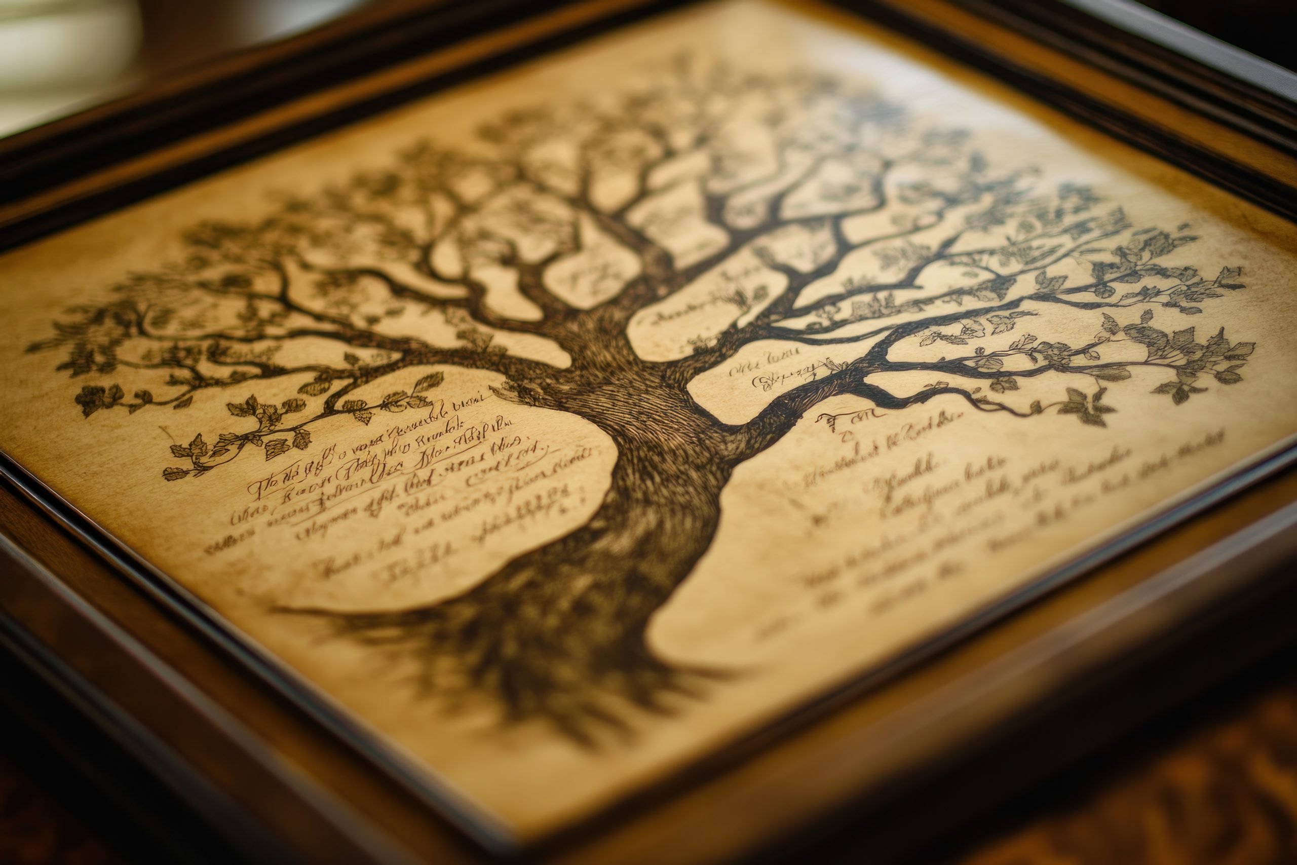 Arbre généalogique ancien illustrant la recherche d’héritiers et la filiation familiale