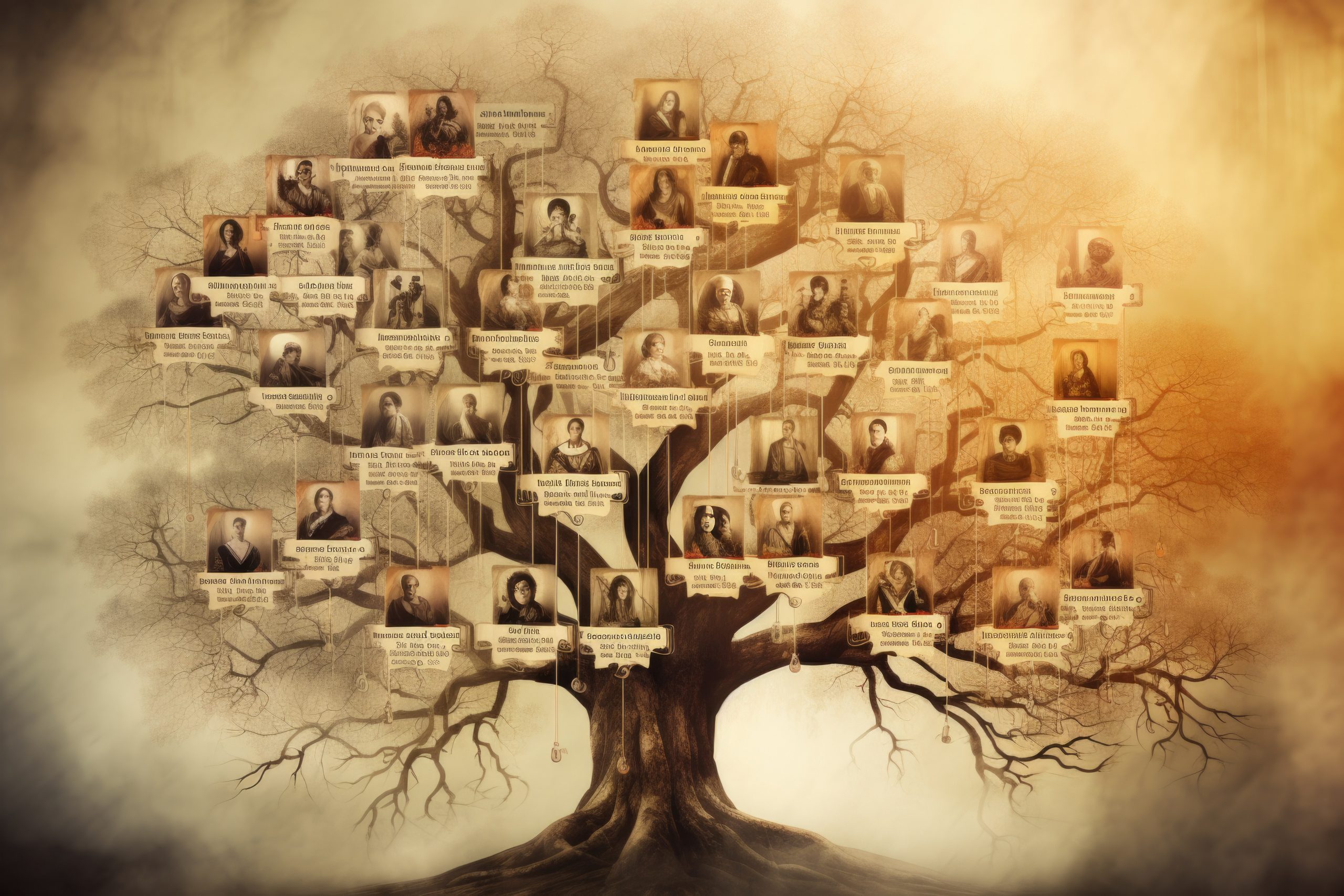 Arbre généalogique illustrant la recherche généalogique et les lignées familiales Titre : Questions fréquentes – Généalogie successorale Ma Genesis